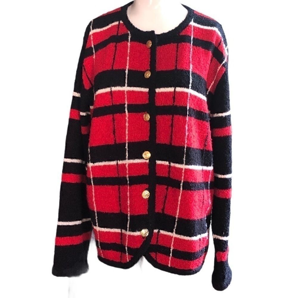 Vintage SEGUE sweater red and black gold buttons